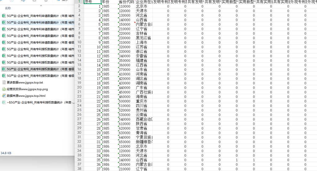 1985-2021年 各城市5G企业专利/共有专利申请数量统计专利申请数量+专利授权数量 xlsx