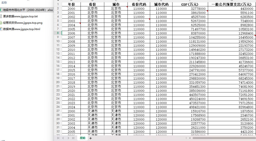 2000-2024年 地级市市场化水平数据（xlsx）