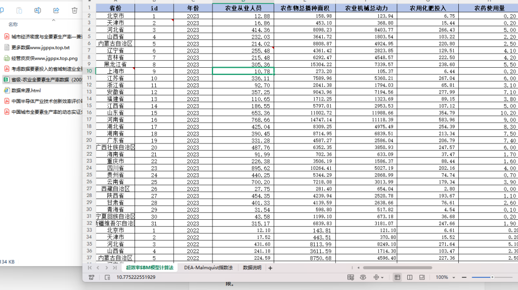2005-2023年 省级-农业全要素生产率数据（xlxs+文献）