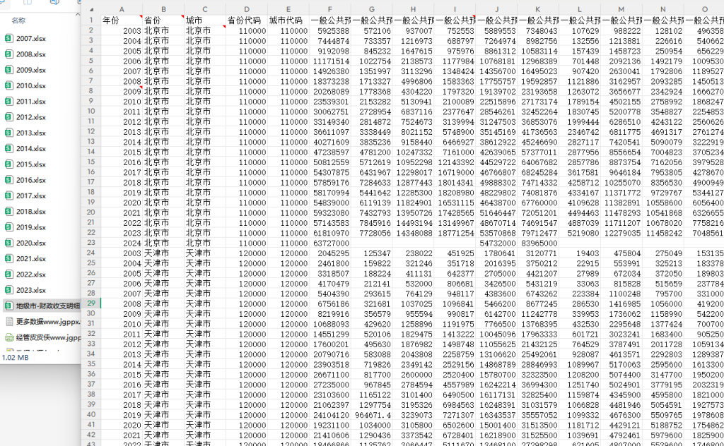 2007-2024年 337个地级市财政收支明细数据 xlsx